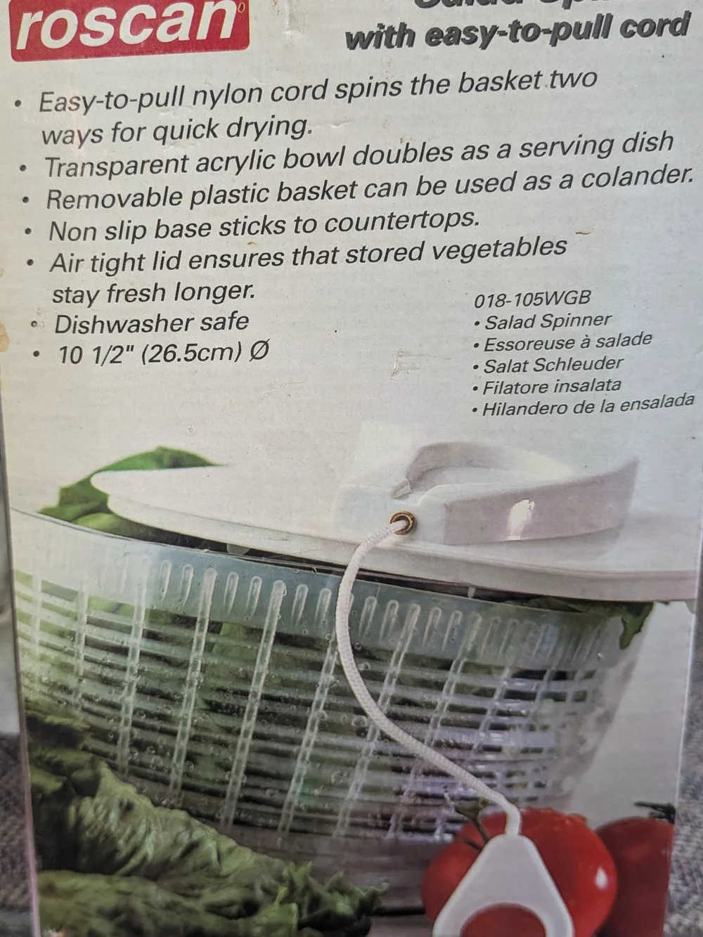 White Salad Spinner with Easy-Pull Cord by